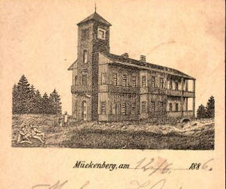 Vorlaeufer-Lithographie-Mueckenberg-1886-Wanderer-am-Gasthaus-auf-dem-Mueckenberg-Ganzsache.jpg