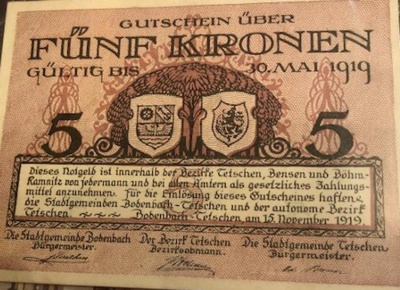 Tetschen 1919 fünf Kronen.png